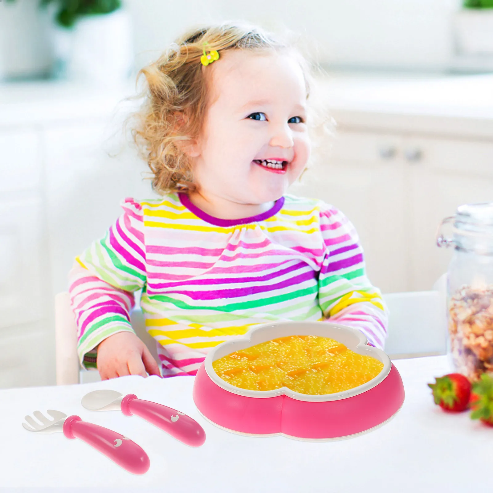 

1Set Silicone Baby Tableware Set with Suction Cup Bowl Spoon Fork for Infant Toddler Feeding Training Safe Easy Clean
