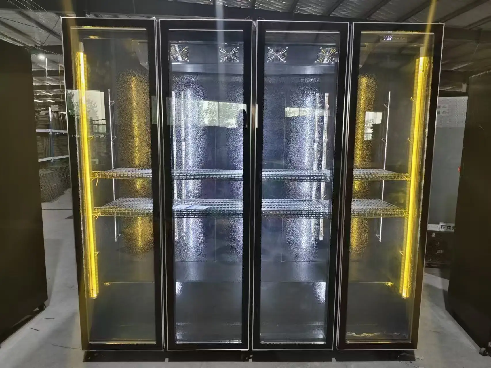 High Quality Black Vertical Glass Doors Display Cooler Single-Temperature LED Light Open Door Type Supermarket Bar Chiller view 6