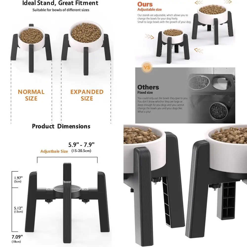 

Dog Bowl Stand with Adjustable Width [2 Pack, Stand Only], Elevated Pet Water & Food Feeder for Medium Pets, Stable and Anti-Sli