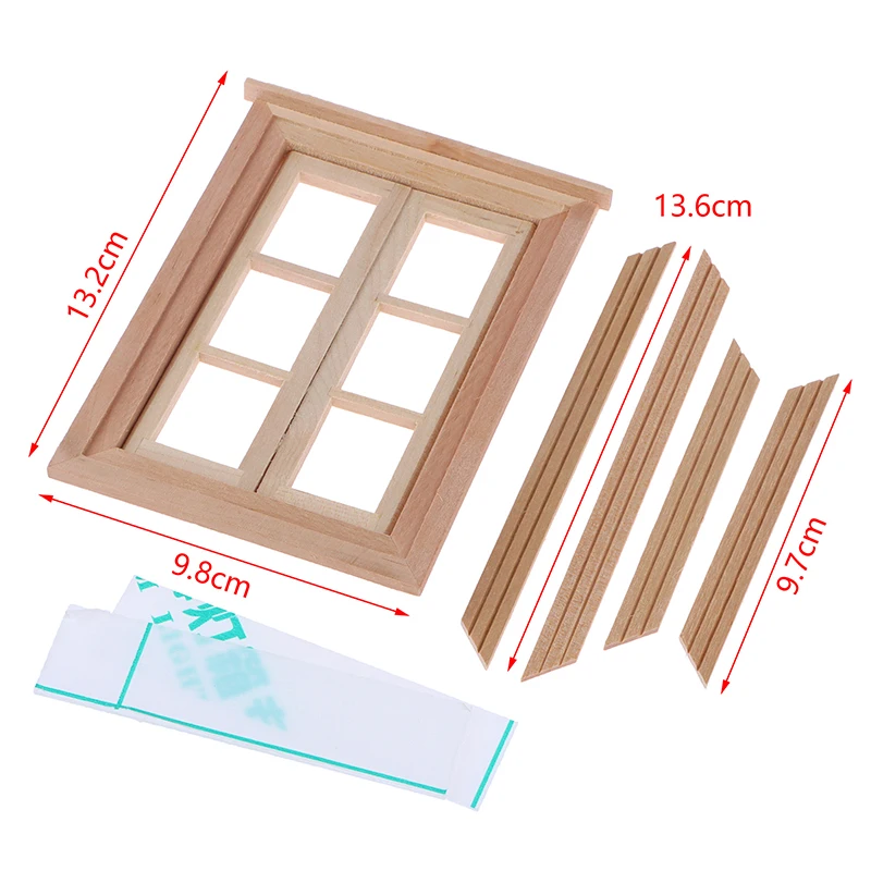 1 conjunto 1:12 casa de bonecas em miniatura sem pintura moldura da janela 6 painéis de janela móveis modelo decoração brinquedo casa boneca acessórios