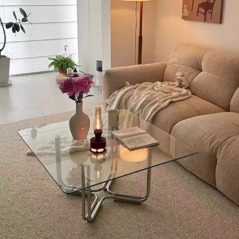 Carlos coffee table household Bauhaus living room glass tea table stainless steel color designer