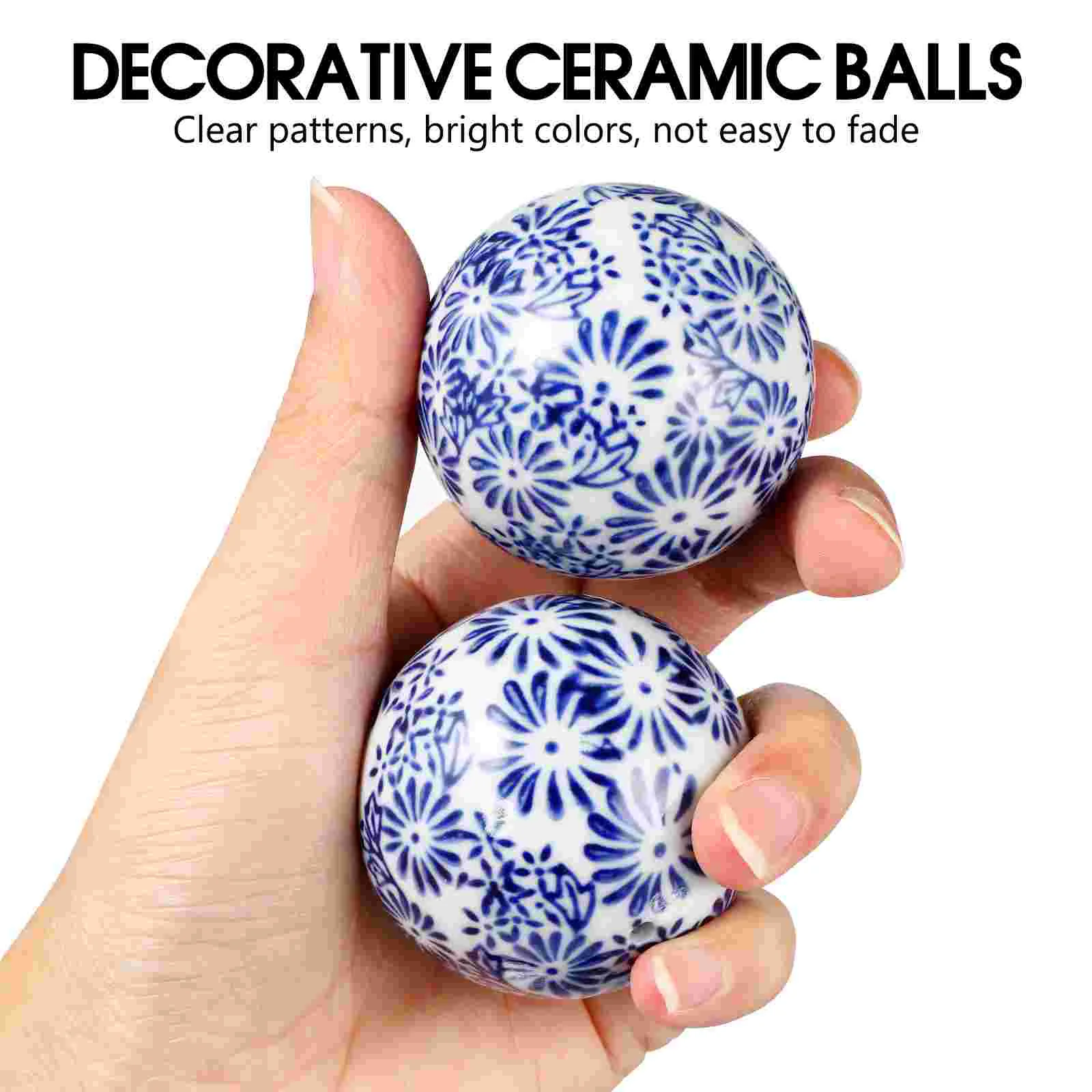 Ceramic Decorative Artificial Flowers Vase Blue White Porcelain Floating Orbs Spheres Centerpiece Set Home Decor