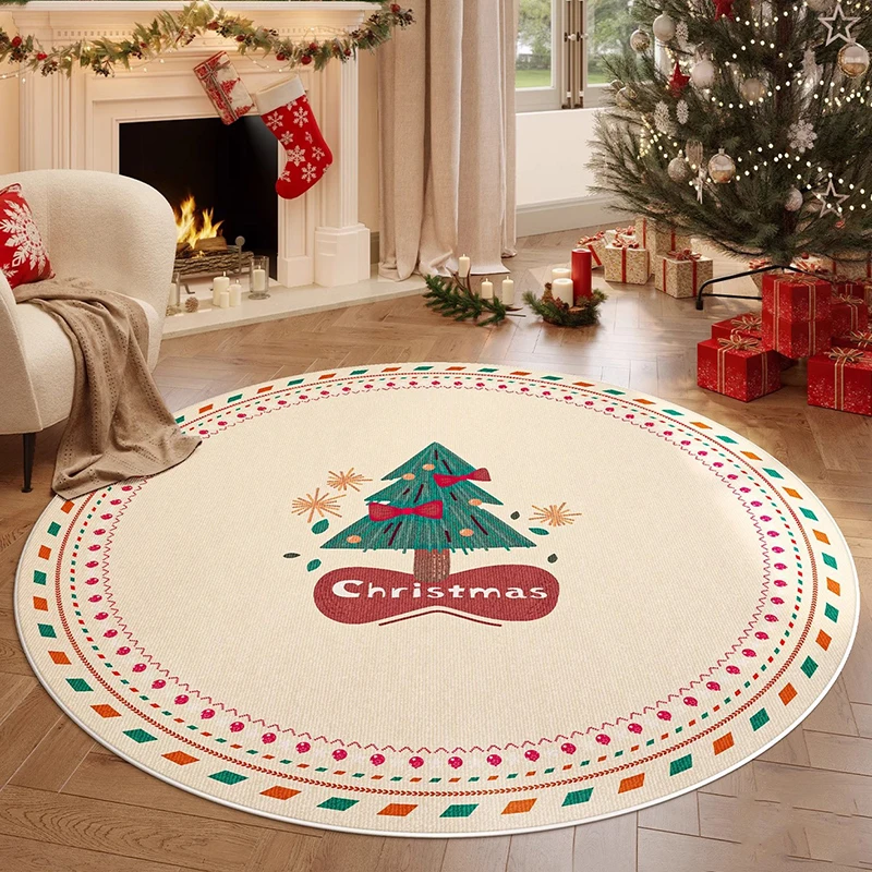 

Christmas Carpet Round Living Room Bedroom Rug Festival Decor Child Room Round Rug Soft Home Area Rug Winter Warm Bedside Carpet