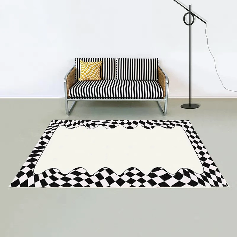 Nordic Simple Living Room Decoration Carpet, Fashion Checkerboard, Bedroom Bedside Bay Window Rug, Creative Office Room Rugs