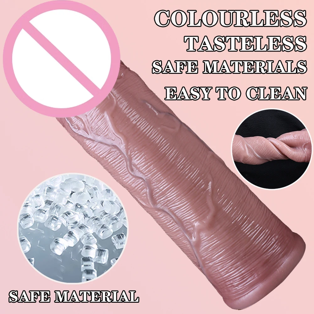 Long Big Penis Sleeve Male Thick Penis Sleeve Realistic Penis Soft Flexible Liquid Silicone Real Skin Texture Couples Bedroom Fun Adult Sex Toy Male Products view 7