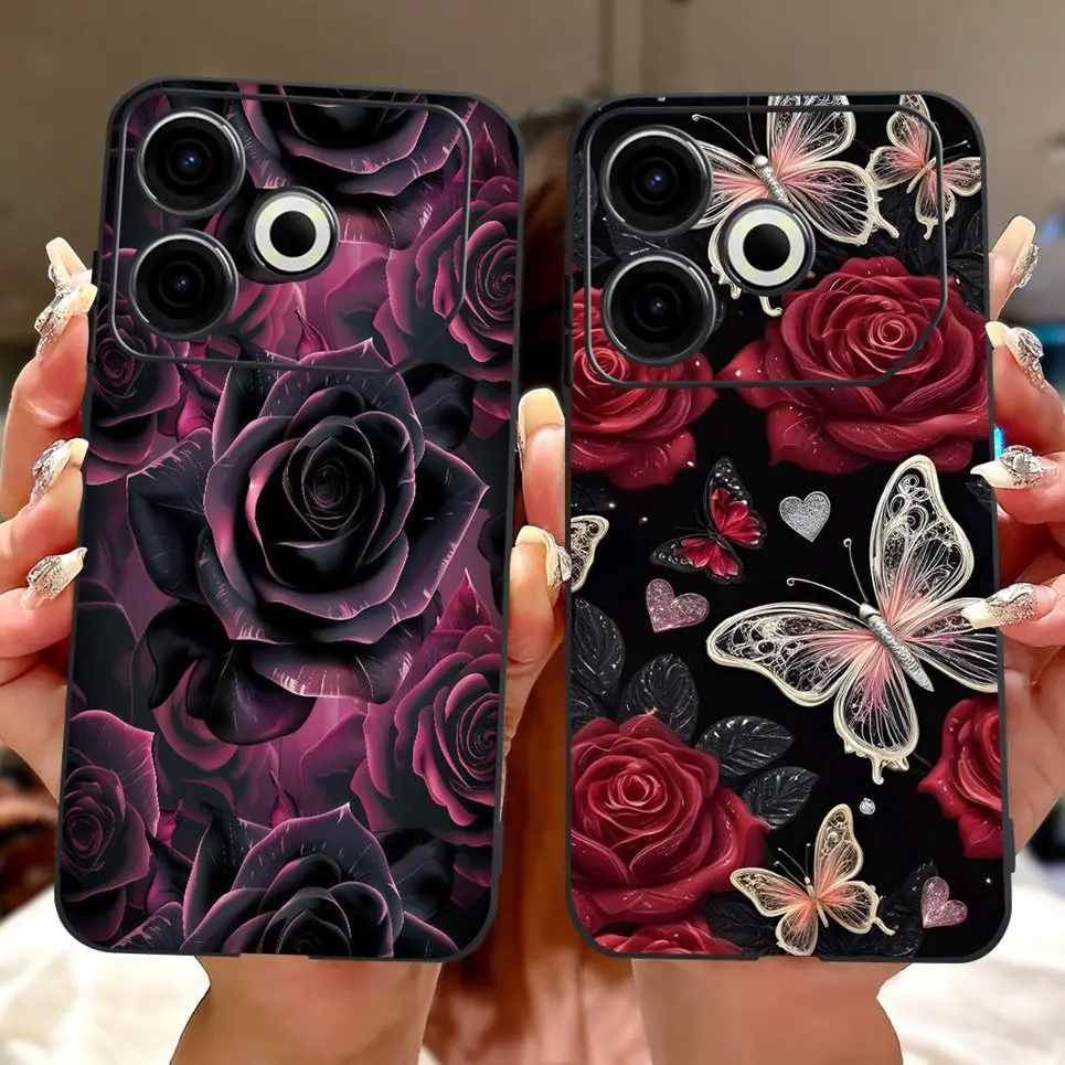 غلاف لهاتف Tecno Pova 6 Neo 4G 5G Coque Flower Butterfly Dragon Animals غطاء خلفي ناعم أسود لهاتف Tecno Pova 6 Pro Pova6 LI9