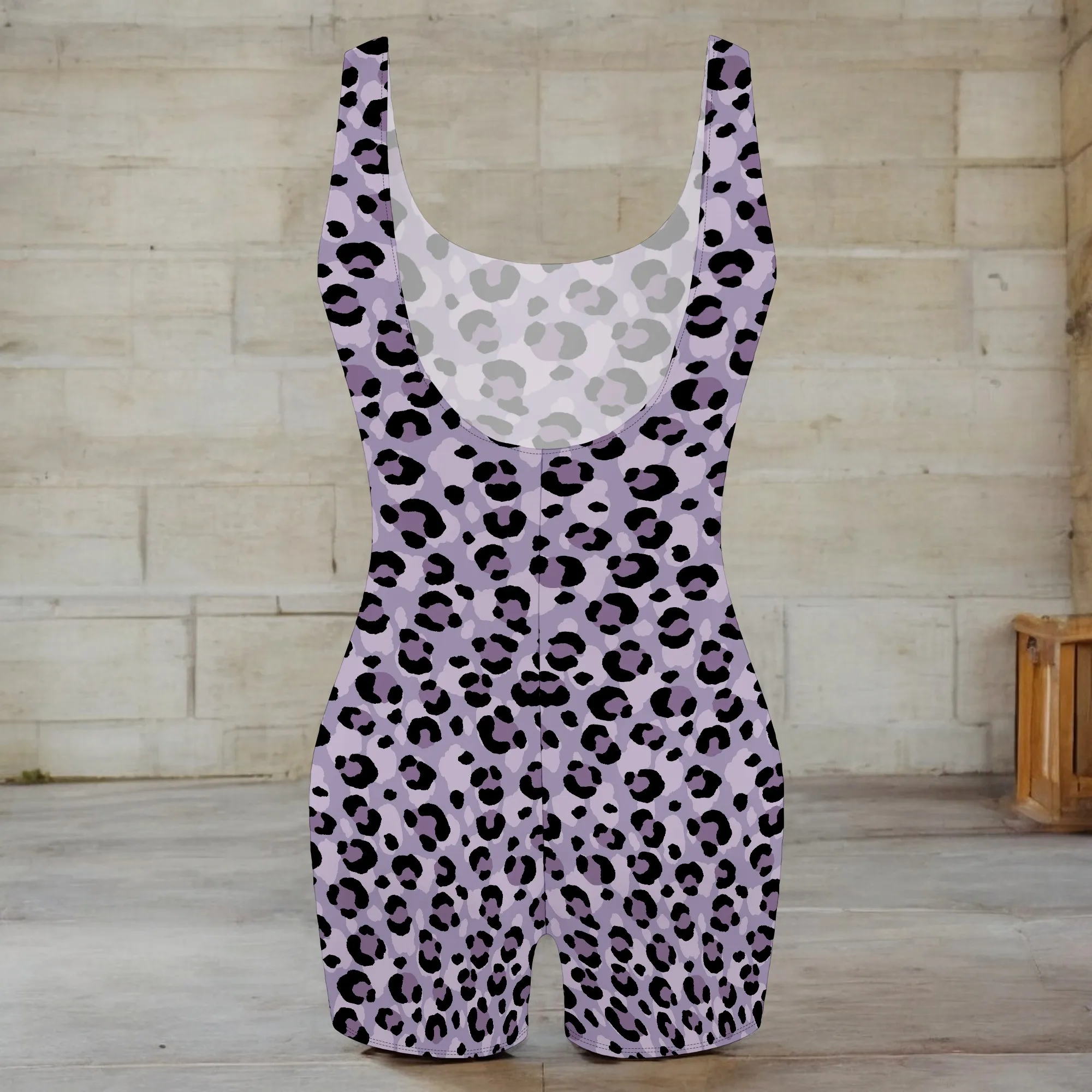 Women's Leopard Print Jumpsuit Wide Strap Sexy Tight  Design for Home Lounging or Gym Workouts