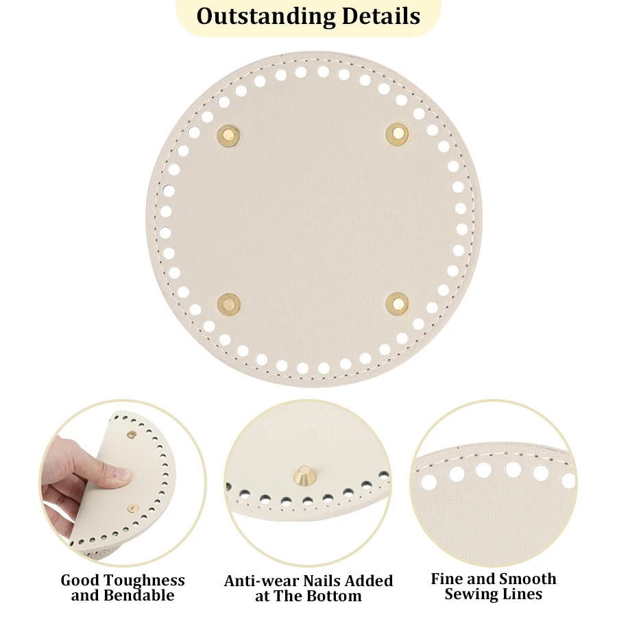 قاع مستدير للكيس المحبوك ، مصنوع من جلد البولي يوريثين ، قاعدة يدوية الصنع مع فتحات ، إكسسوارات الكروشيه ، 15 × 15 سم
