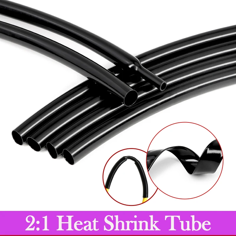 1~50m Flexible 2:1 Heat Shrink Tube Black Shiny Diameter 1mm~20mm Cable Sleeve Professional Audio Earphone Line Wire Protector