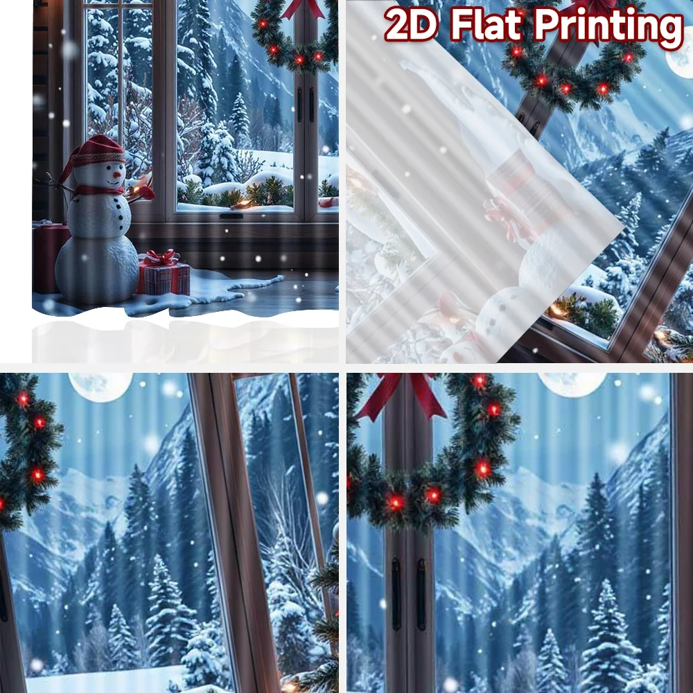 2 قطعة 2D الطباعة المسطحة عيد ميلاد سعيد نافذة الستائر شجرة عيد الميلاد سانتا كلوز الثلوج والقمر ليلة دائم 100% البوليستر