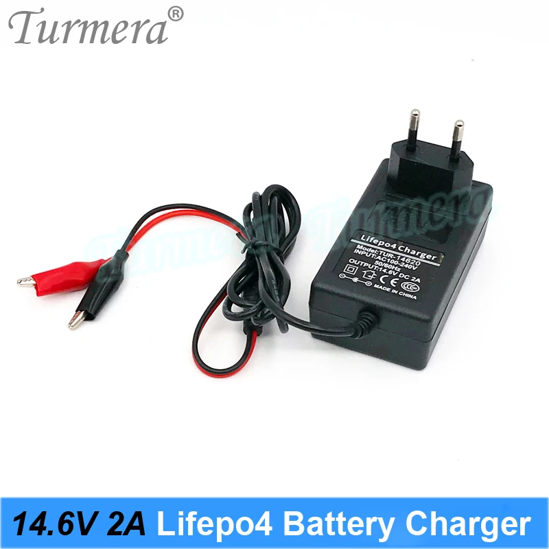 Turmera 14,6 V 2A 4S Lifepo4 cargador de batería DC 5,5*2,1mm para 4Series 12V 12,8 V 14,4 V 18650 32650 32700 33140 Lifepo4 uso de batería