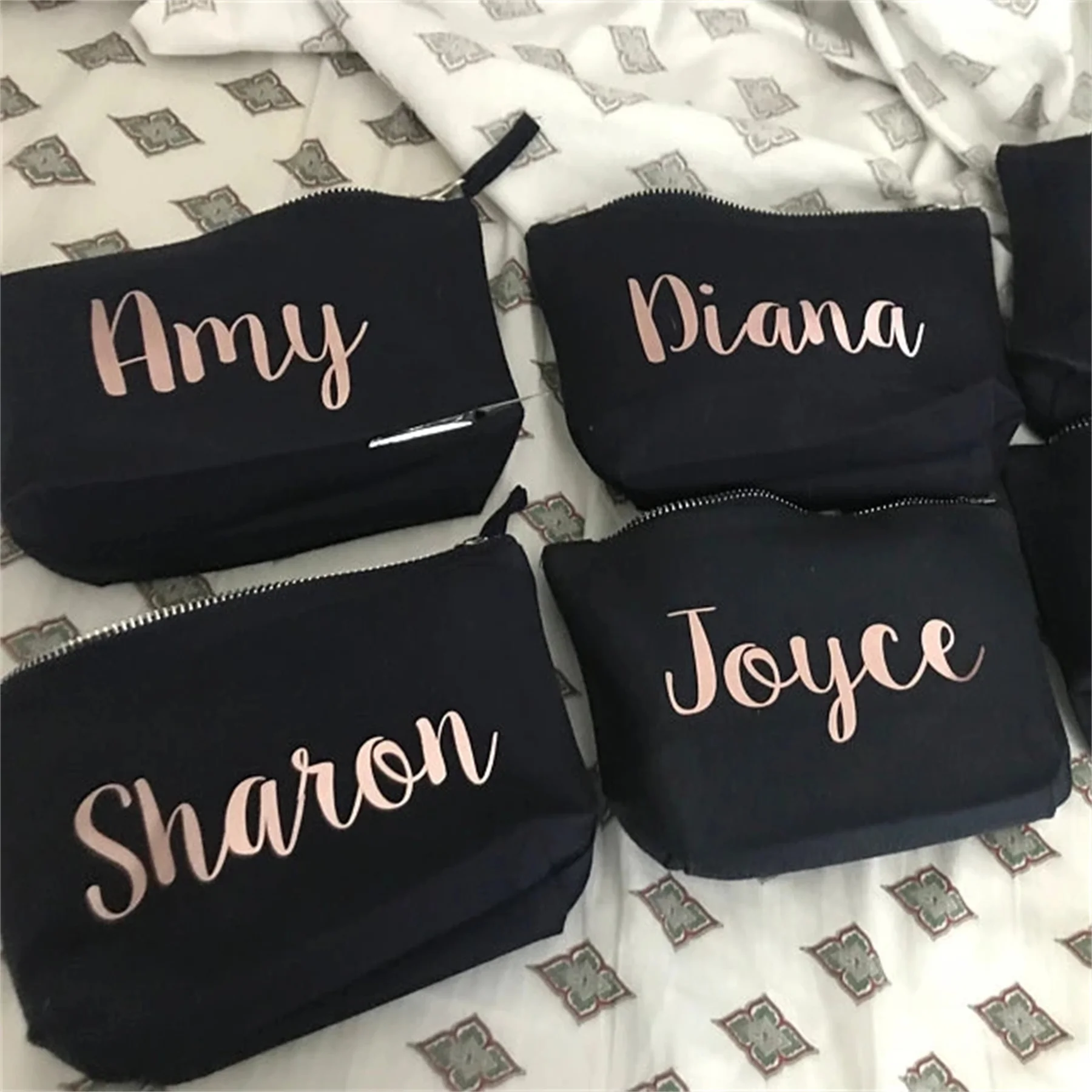 Customize Rose Gold Bridesmaid Bag, Personalised Make Up Case Bag Maid Of Honor Gift, Personalised Makeup Bag