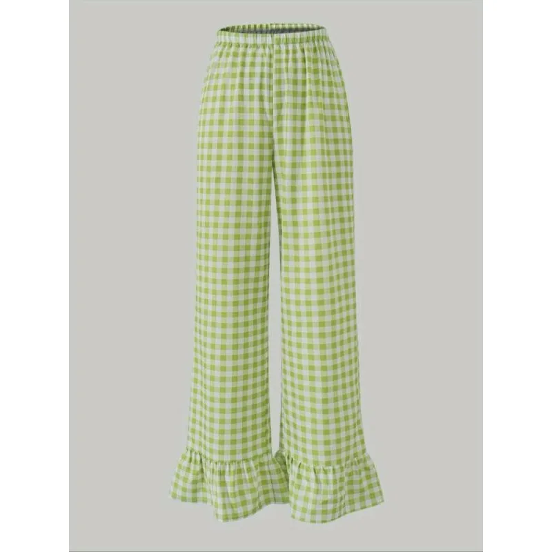 حجم كبير موضة منقوشة متوهج السراويل النساء عالية الخصر السراويل الصيف مستقيم الساق عطلة السراويل