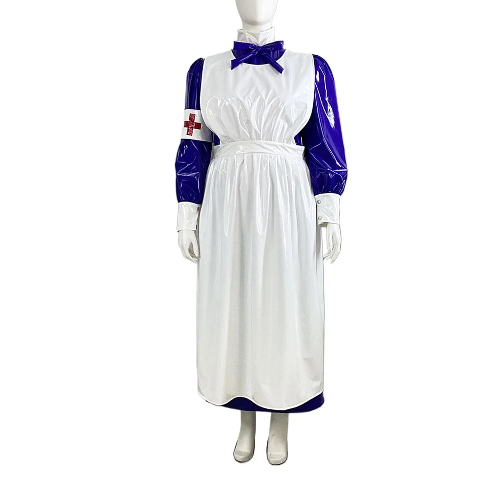 

Sissy Long Sleeve Nurse Dress Outfits, Cosplay Uniforms, Puff Long Sleeved, PVC, Shiny, Medical Role Play Costume, Wetlook Party