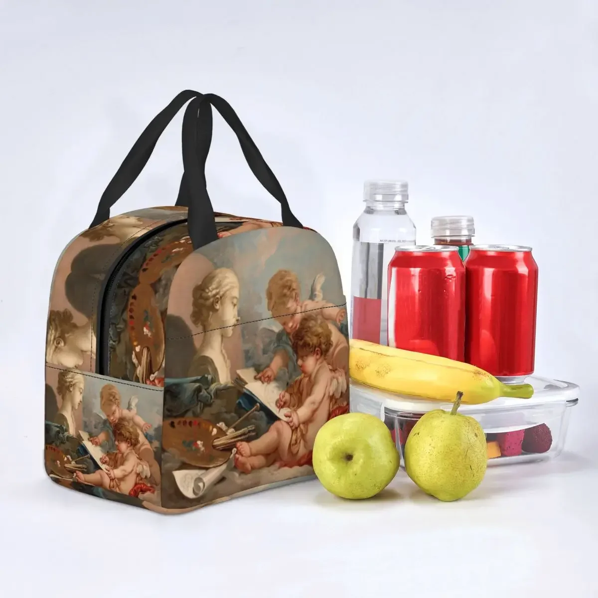 Renaissance Angel Cherub Insulated Lunch Bag for Women Boucher Rococo Art Portable Warm Cooler Thermal Lunch Bag Container Tote