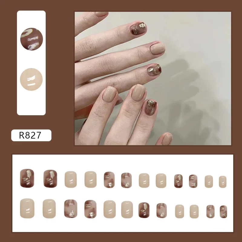 Press on Nails Set 24 Pcs Solid Light Color Wearable Press on Fake Nails Tips with Glue Design Butterfly Lovely Girl False Nails