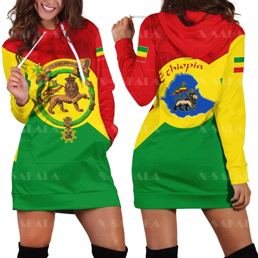 

Ethiopia Flag Lion Geometric Pattern 3D Print Fashion Slim Hoodie Dress Women Casual Wear Long Sleeve Hooded Sweatshirt Pullover