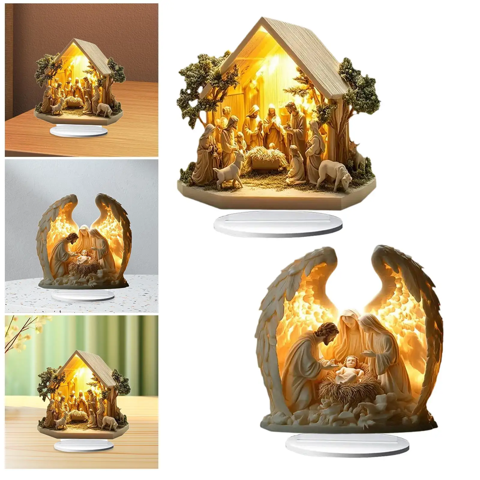 Christmas Nativity Scene Figurine Decorative Festival Acrylic Table Ornament