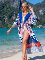 Nadrukowana moda sukienki Kimono z paskiem Plus Size sukienka z otwartym domem 2024 kobiet letnie wakacje Bikini na plażę Cover-upy Q1414