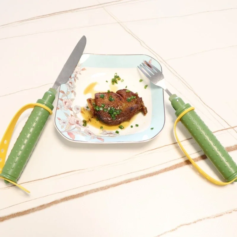 Disabled Person Old Man Bold Food Aid Tool Health Care Table Knife Adjust Angle Stainless Steel Western Fork Spoon Binding Strap