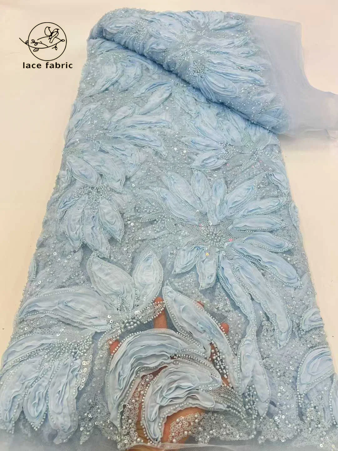 African 3D Flower Lace Fabric for Wedding Sequins Beaded Lace Material Nigerian French Net 2026 High Quality Lace Women Dress