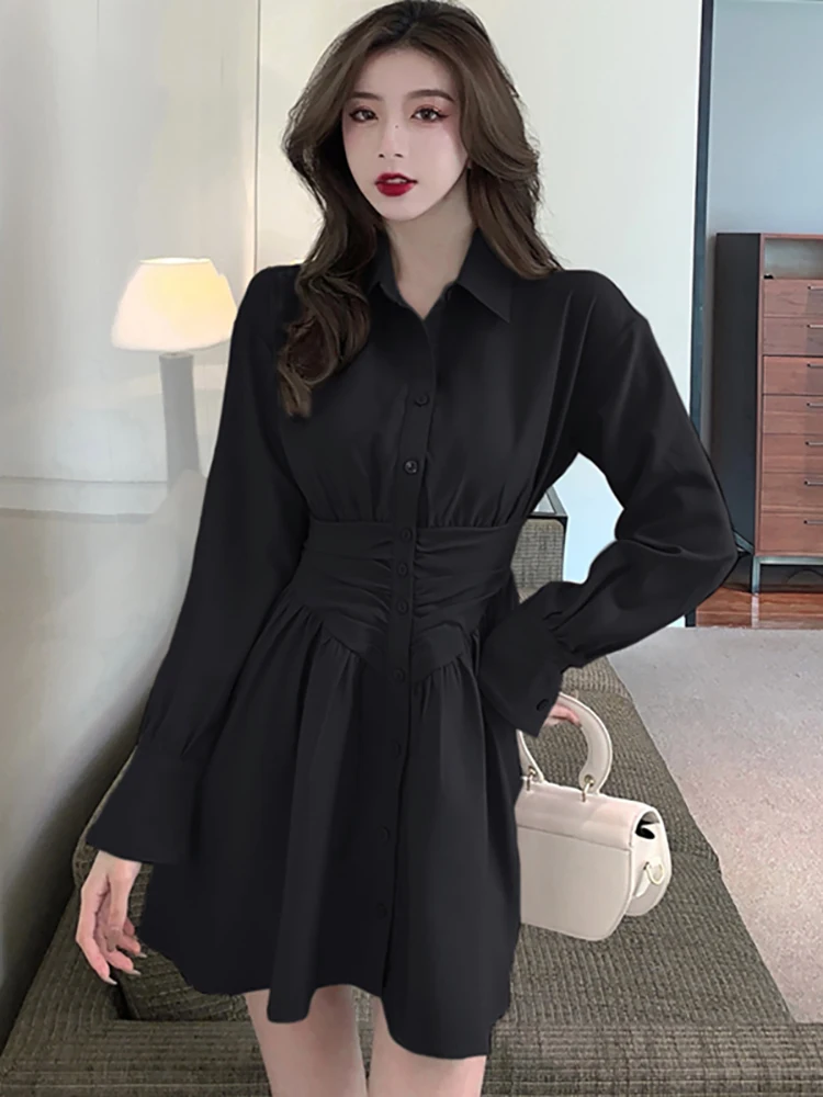 Herbst Winter Langarm Polo Kragen Mini Shirt Kleid Frauen elegante neue Merkmale des Kleides koreanische Party kleider und Veranstaltungen