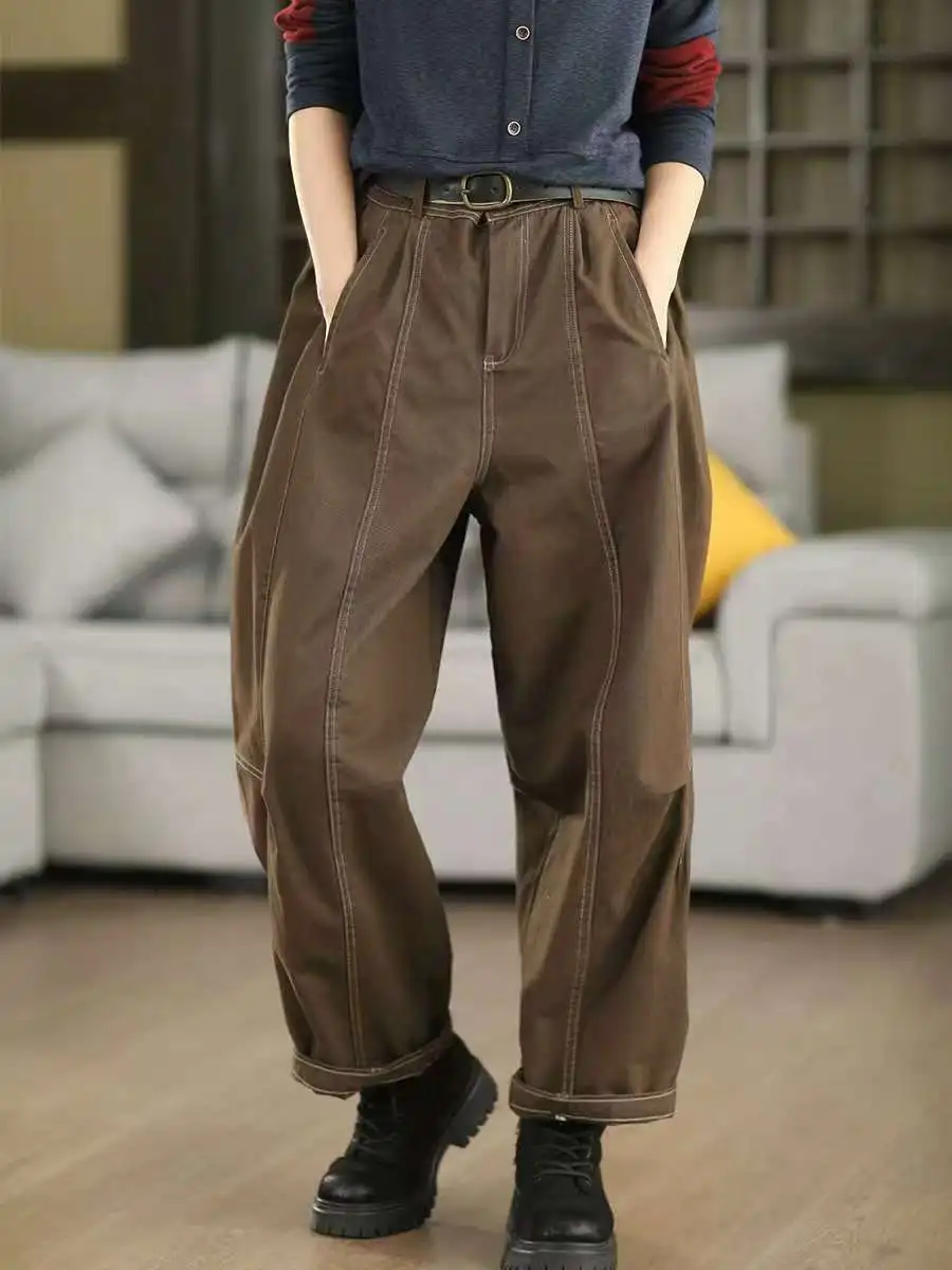 

Женские осенние ретро трехмерные хлопковые повседневные брюки женские с высокой талией для похудения свободные универсальные длинные брюки Halun