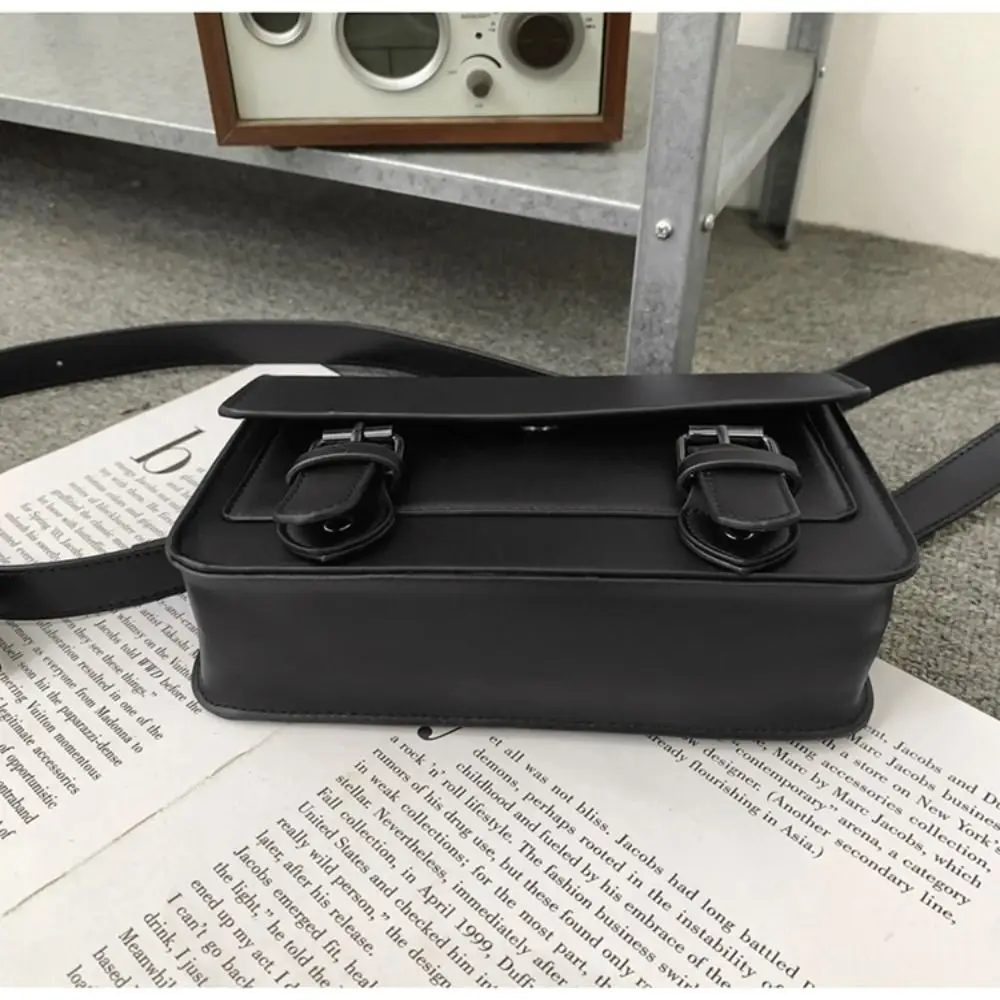 Minimalist PU Leather Shoulder Bag Square with Adjustable Strap Male Crossbody Bag Phone Bag Black Men's Small Messenger Bag