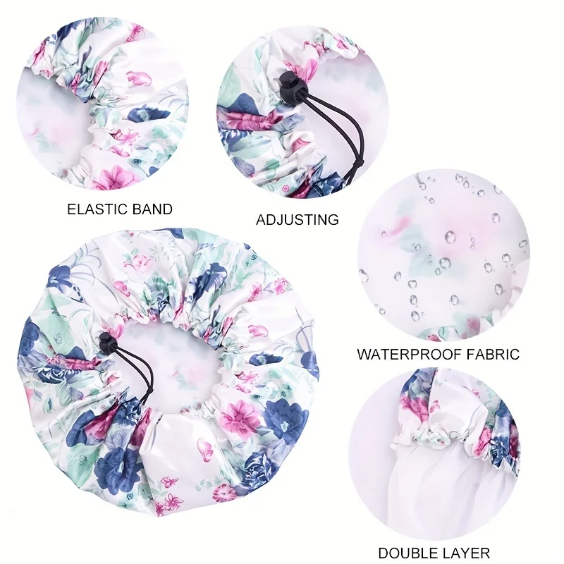 Floral Reusable Shower Cap for Women