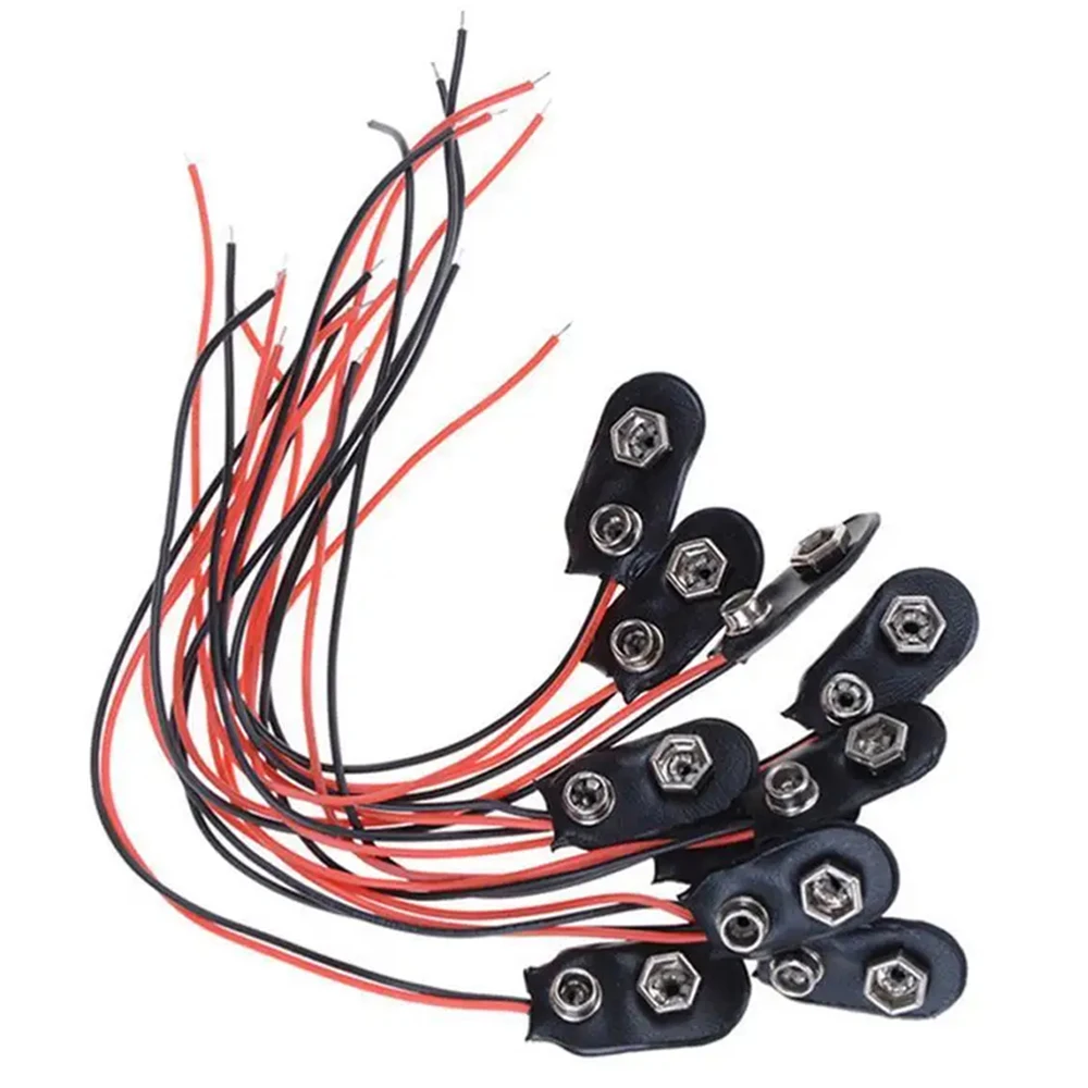 20Pcs/lot T Type 9V Battery Clip Connector T-Type 9 Volt Battery Buckle Connector 15cm Long Cable Hard Shell Black Red Connector