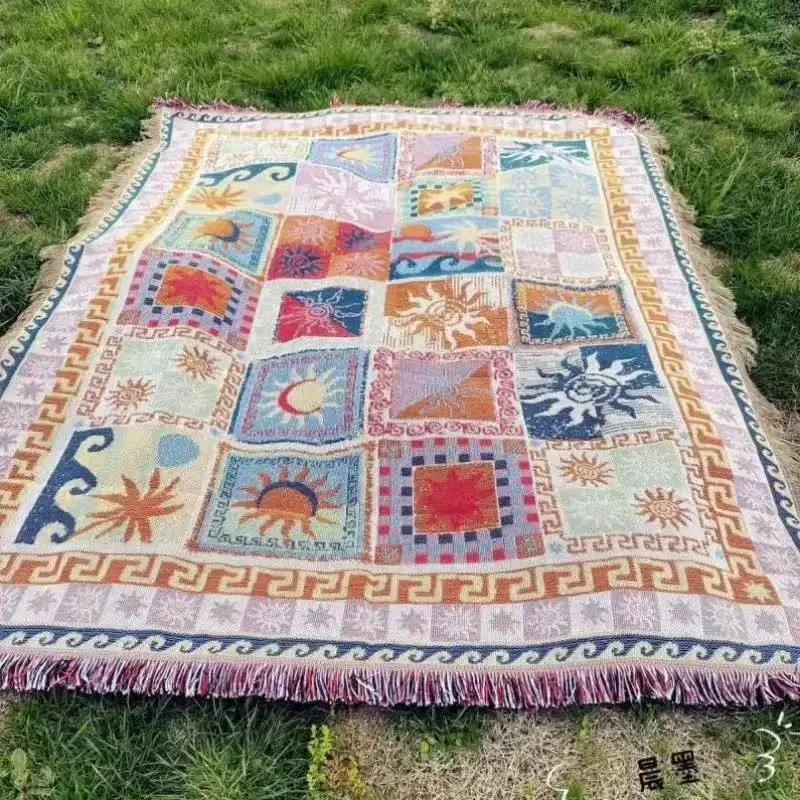 

Bohemian Picnic Mat Reversible Cotton Linen Blanket For Camping Beach Travel Home Decor Throw