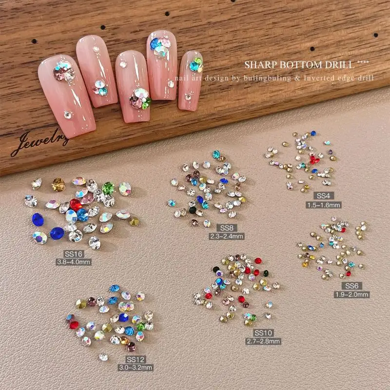 12 Grids Mixed Color Nail Rhinestones 3D Pointed Bottom Back Nail Gems AB Crystal Rhinestones Nail Art Charms DIY