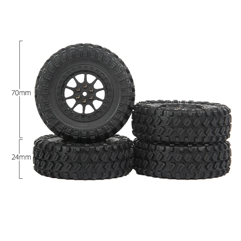 4Pcs 70Mm Tire Tyres Wheel For MN D90 D99S MN-90 MN91 MN98 MN99S WPL C14 C24 C34 B14 B24 RC Car Upgrade Accessories Black