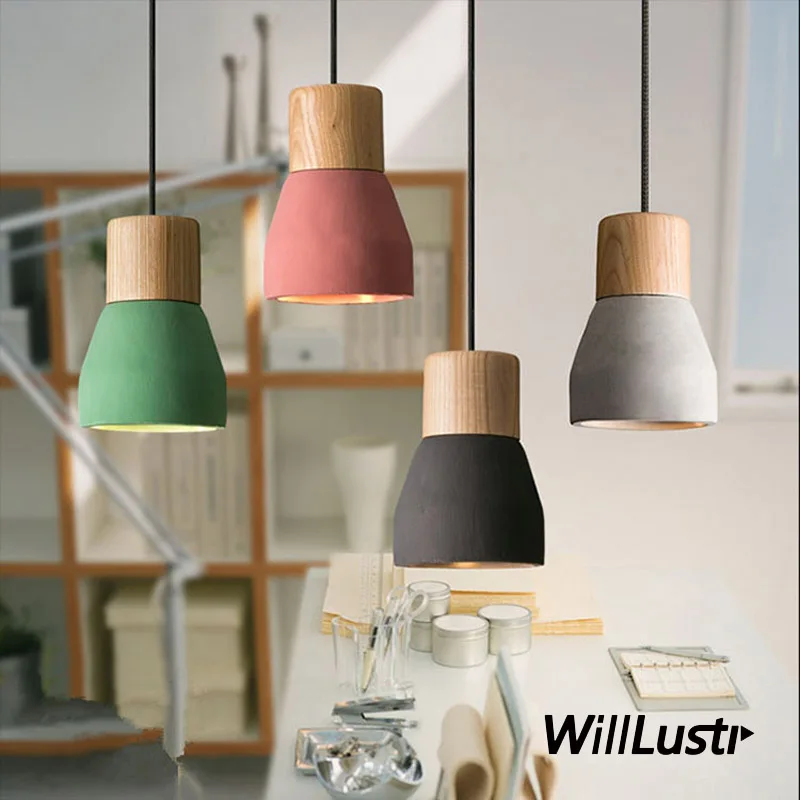 

Cement Wood Pendant Lamp Creative Macaron Color Suspension Light Hotel Bar Cafe Mall Shop Concrete Hanging Ceiling Chandelier