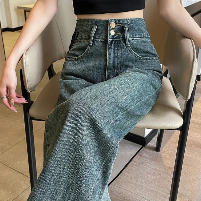 

Джинсы женские прямые винтажные потертые джинсы с широкими штанинами в корейском стиле летние тонкие свободные Vaqueros уличная одежда повседневные универсальные стильные