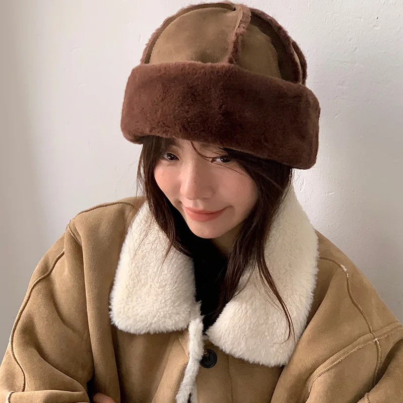

Korean Version of Retro Suede Six-panel Melon Fur Cap Winter Men's and Women's Outdoor Velvet Warm Short-brimmed Landlord Hats