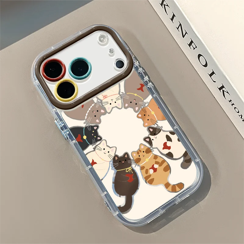Love Cat Circling Creative Cartoon Cute Mirror Phone Case For iPhone 17 Air 16 15 Pro Max 14 13 12 11 XR X 7 8 Plus Y2K Cover
