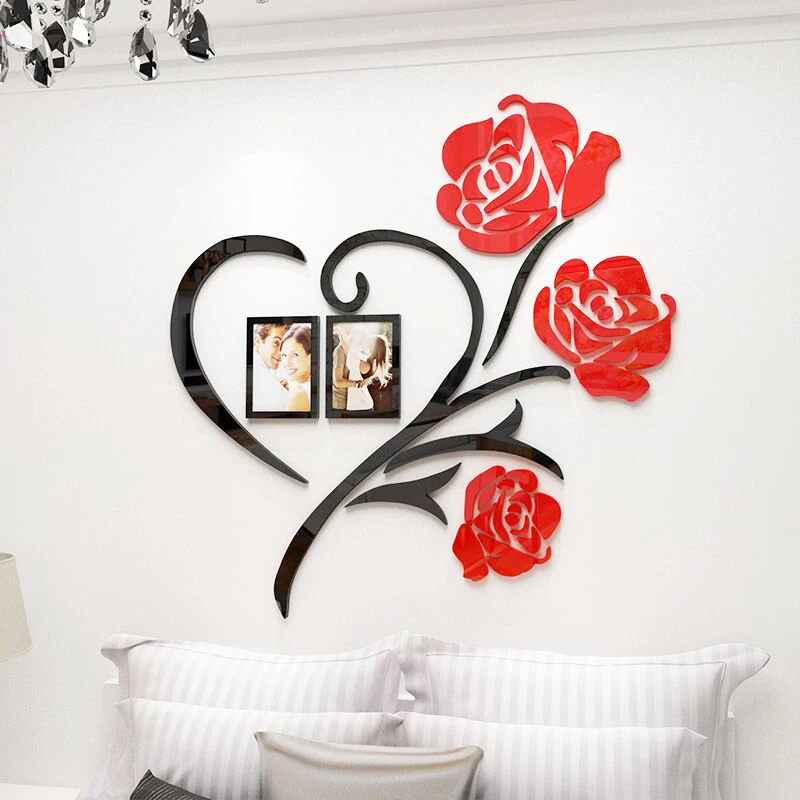 

Love Rose Acrylic Mirror Wall Stickers, Living Room, Bedroom, Wedding, Romantic Decoration, Photo Frame, Home Decor