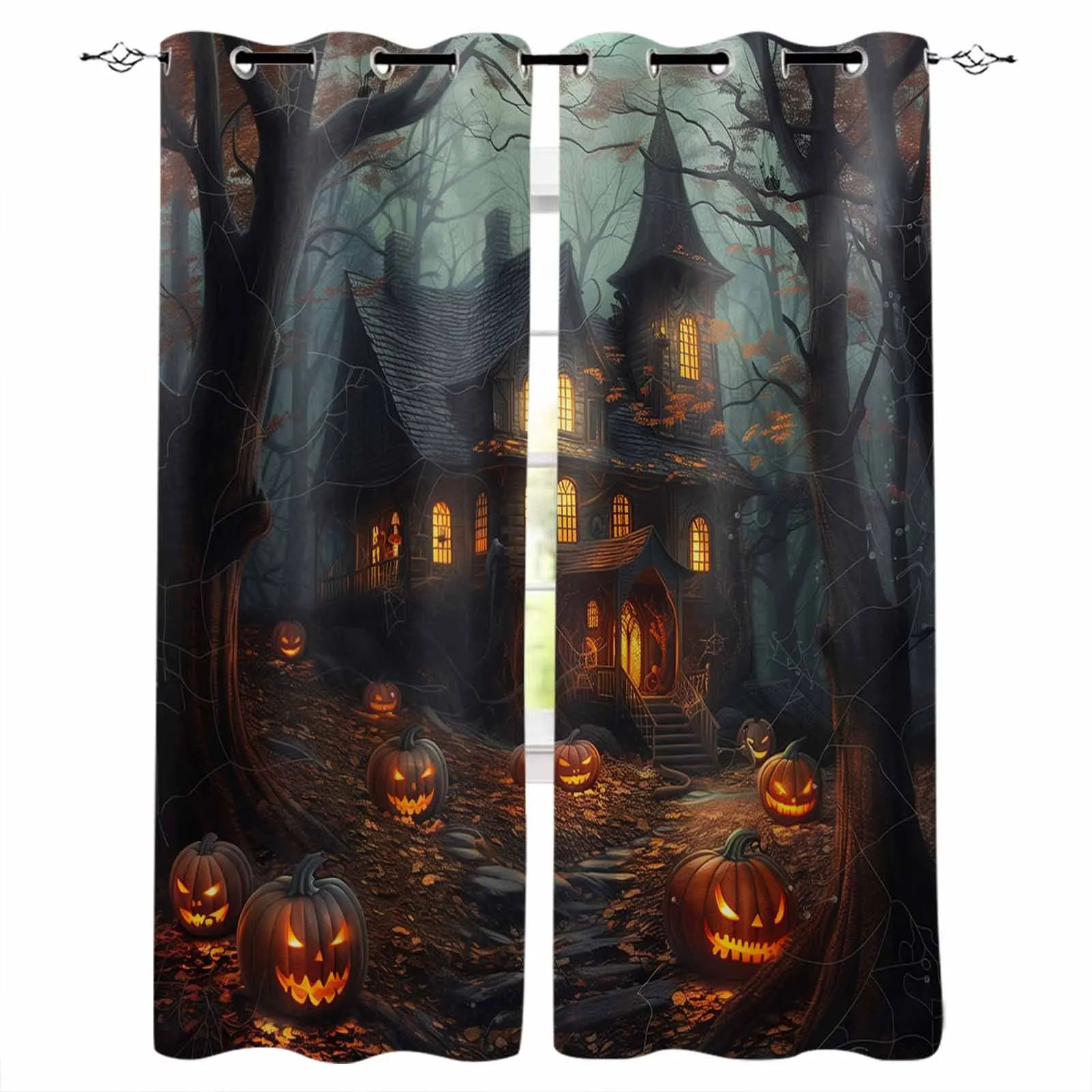 Halloween Castle Pumpkin Vintage Bat Grove Blackout Curtains For Living Room Bedroom Window Treatment Blinds Drapes