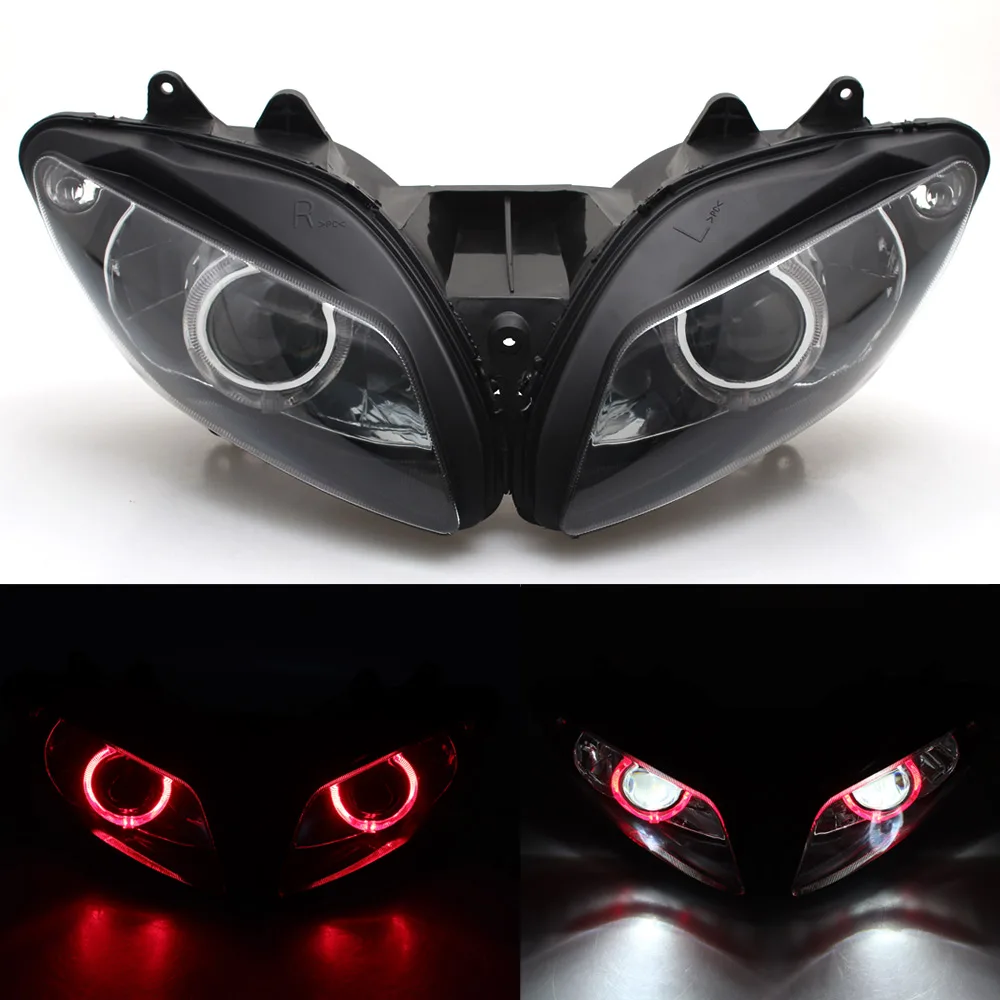 Motorcycle Headlight Assembly HID Projector Headlamp Moto Hight/Low Head Light Lamp For Yamaha YZF R1 2002-03 White Red Eyes LED