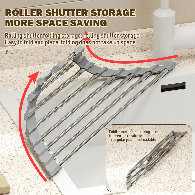 2PCS Sink Drain Rack Foldable Kitchen Sink Sponge Bowl Chopsticks New Drain Rack for Fruit and Vegetable Drain Dish Rack view 4