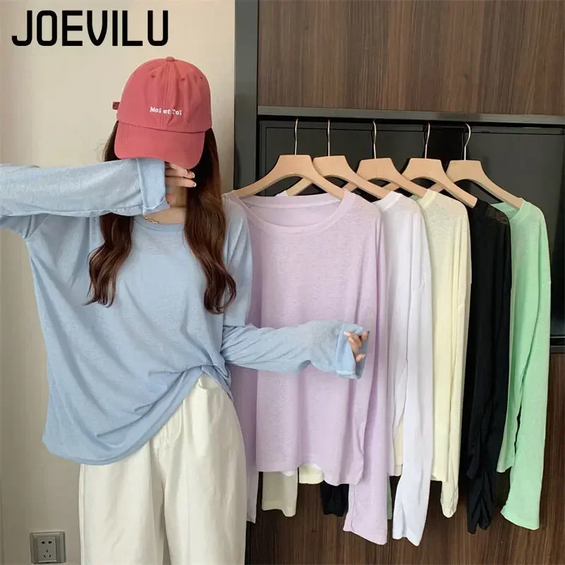 Mesh Sunscreen Clothing Long Sleeved T-shirt Cover Mulheres Verão Fino Fairy Tops Senhoras Coreano Casual Bottom Shirt Loose Blusa