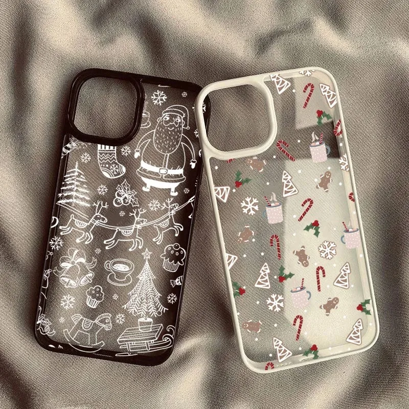 

Cartoon Snowflake Christmas Tree Phone Case For iPhone 13 12 11 16 15 14 Pro Max X XR XS 7 8 Plus SE 2020 Anti-Fall Clear Cover