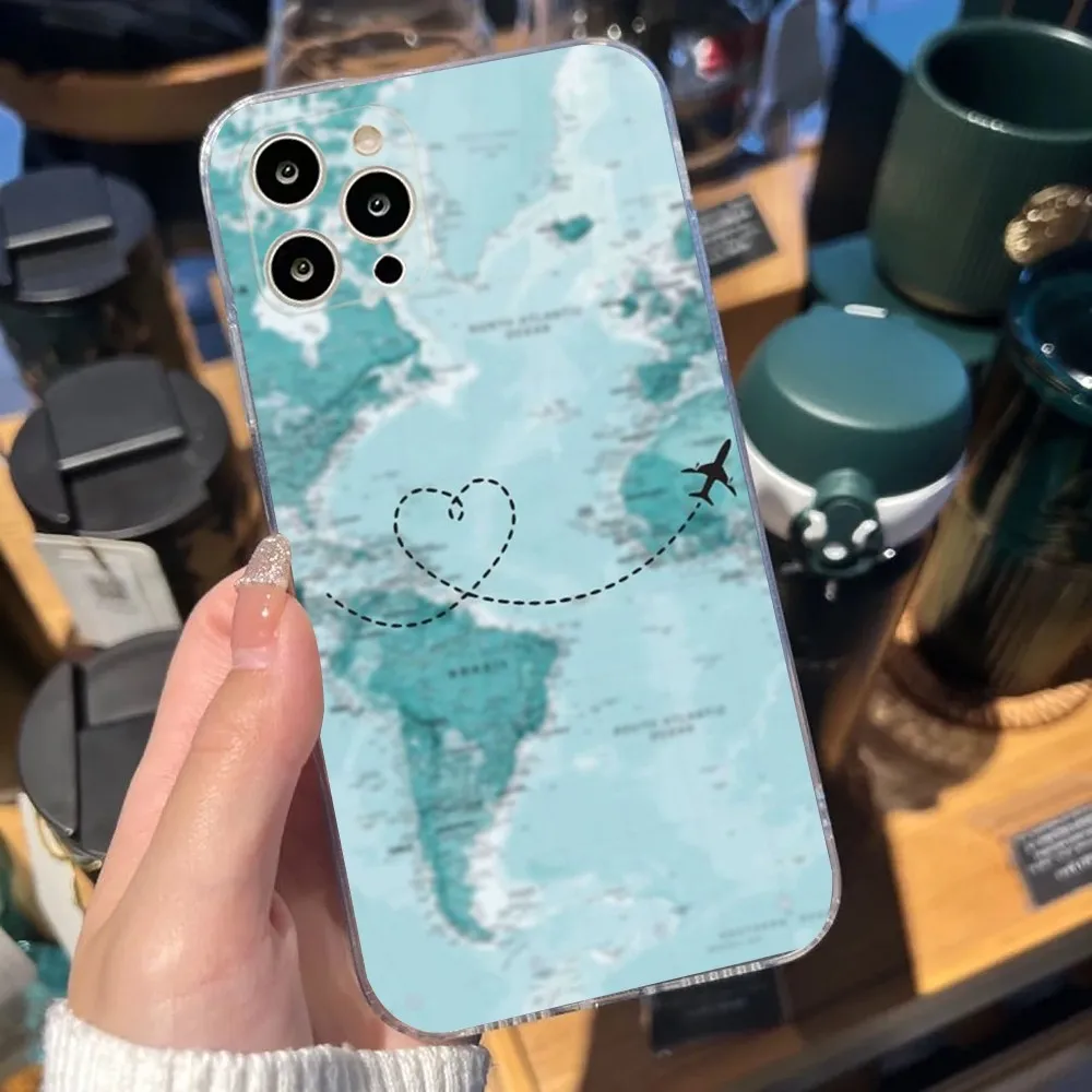 Funda de teléfono con diseño de ruta de avión inspirada en viajes para iPhone Apple 15,14,13,12,Mini,11,Pro,Max,Plus,X,XR,XS,8,SE,2020,Plus