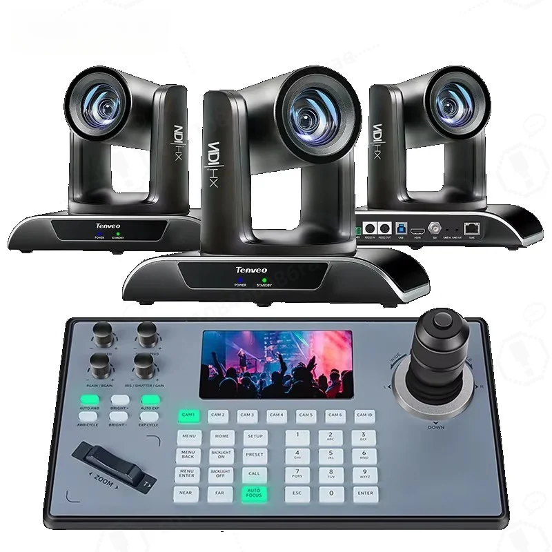 3PCS NDI 20X Optical Zoom AI Auto Tracking PTZ Camera Kit with Joystick Controller