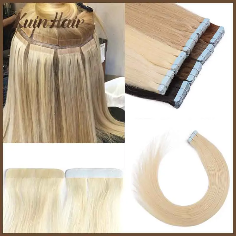 Tape in Human Hair Extensions 100% Natural Hair Machine Made Straight Remy Seamless Invisible Tape In 20pcs 50g/set Multi-color