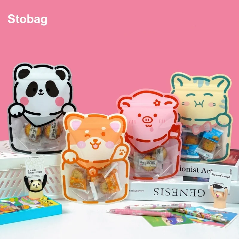 

StoBag 50pcs Cartoon Ziplock Bags Cute Candy Snack Food Plastic Kids Girl Sealed Pouches Biscuit Cookies Storage Favors Party