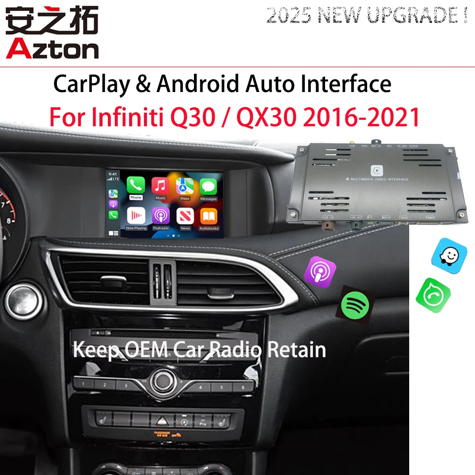 

AZTON OEM Bluetooth аудио беспроводной Android авто модуль Apple CarPlay для Infiniti QX30 Q30 2016-2021
