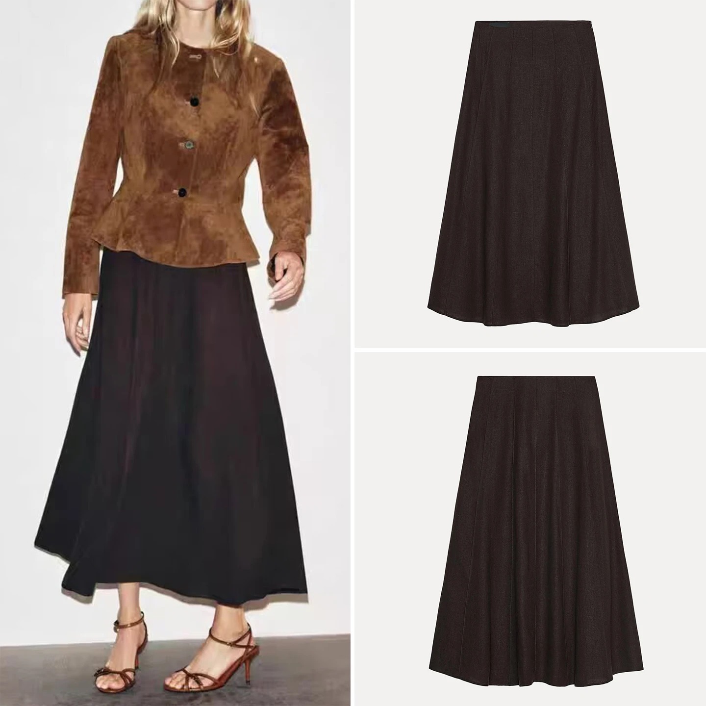 

Ele, удобная простая юбка-миди с высокой талией для женщин Z 2025 New Faion Sle, повседневная одежда со стойкой