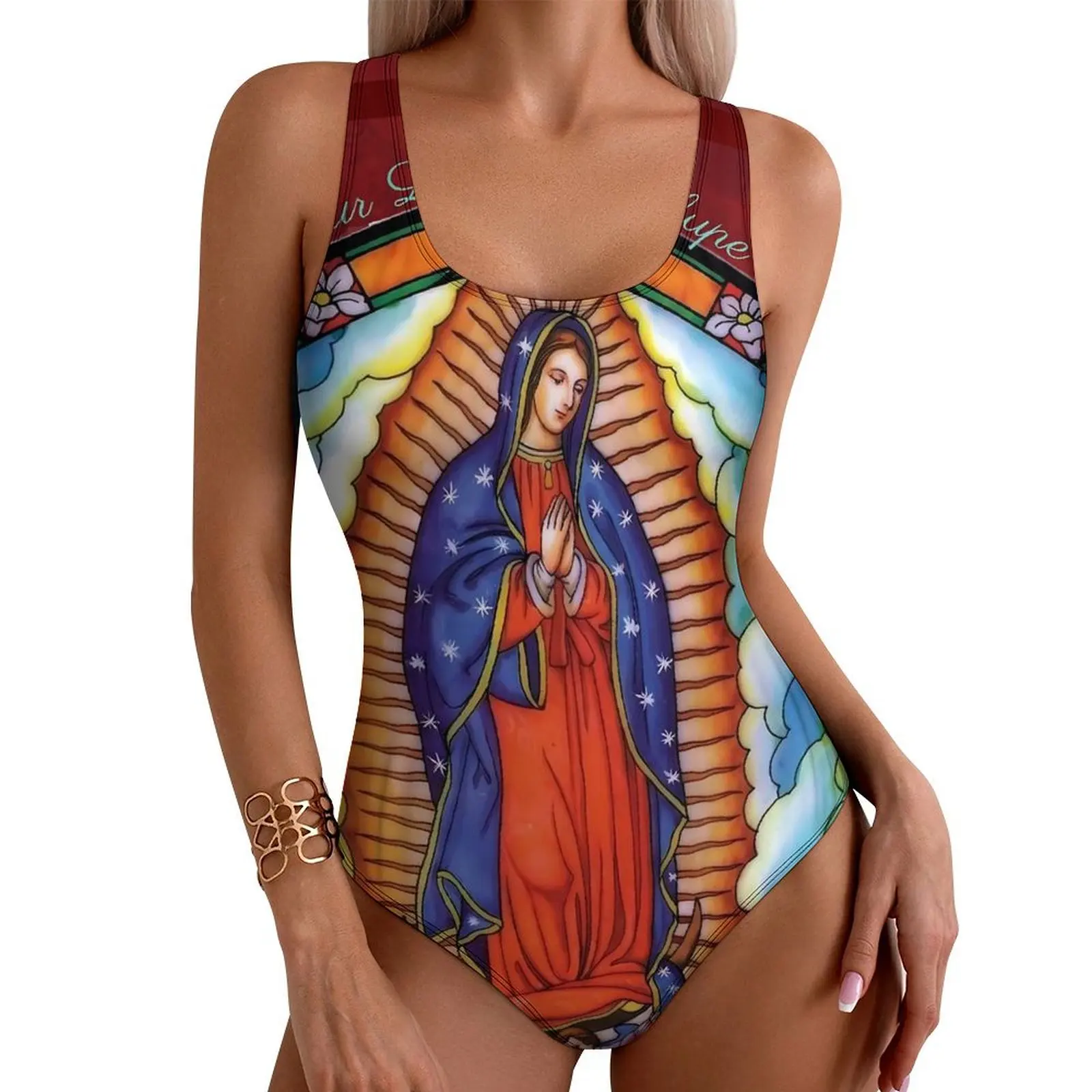 Our Lady of Guadalupe Swimsuit Sexy Virgin Mary One Piece Swimwear Push Up Swimsuits Aesthetic Holiday Pool Monokini